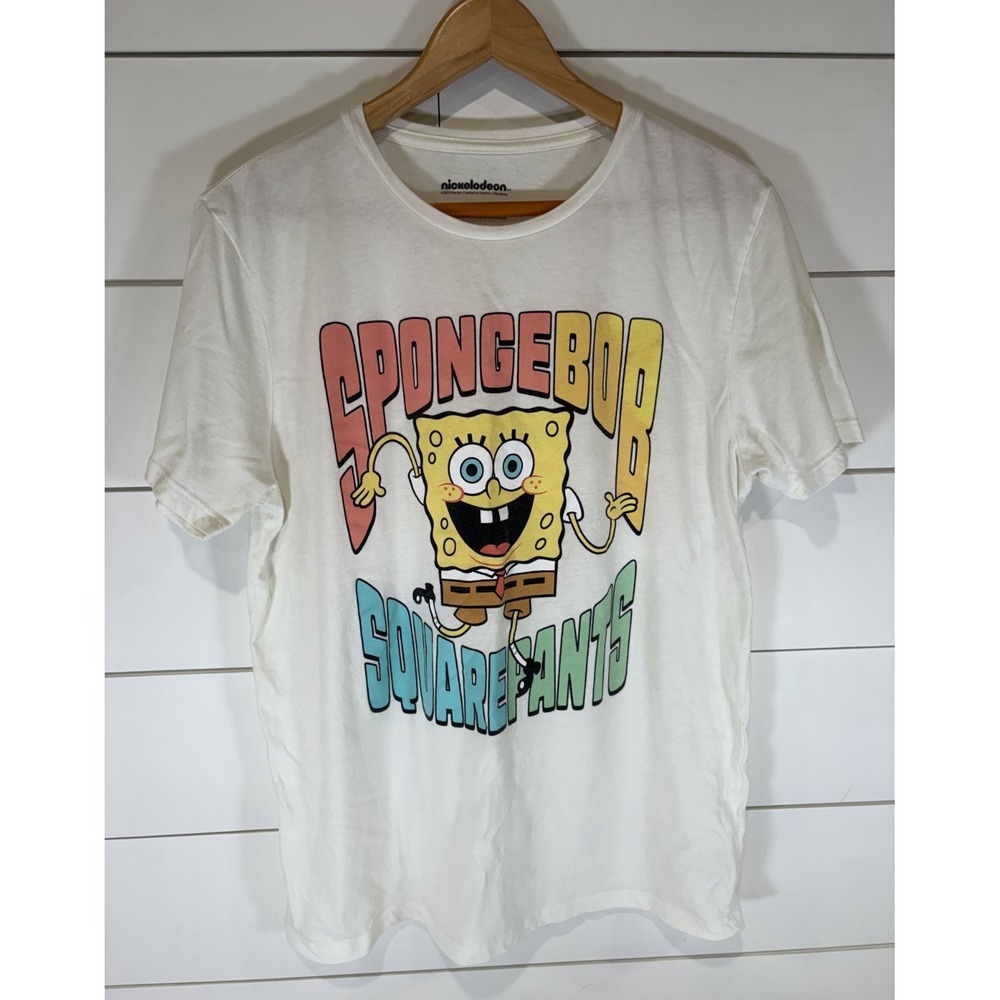 Nickelodeon SpongeBob SquarePants White Graphic T-Shirt Cartoon Size Large L